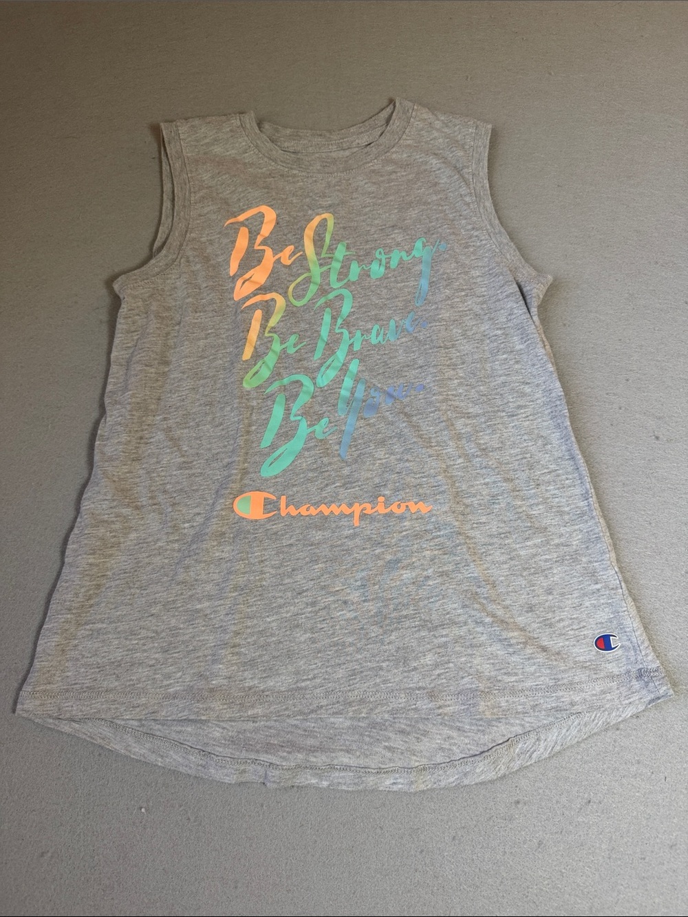 Champion Girls 10-12 Grey Tank with Multicolor Gradient Script Athleticwear